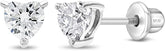 925 Sterling Silver Girls CZ Heart Hypoallergenic Safety Screw Back Earrings - Adorable 5mm Heart Earrings for Young Girls - Great Jewelry for Everyday Wear for Toddlers to Teens